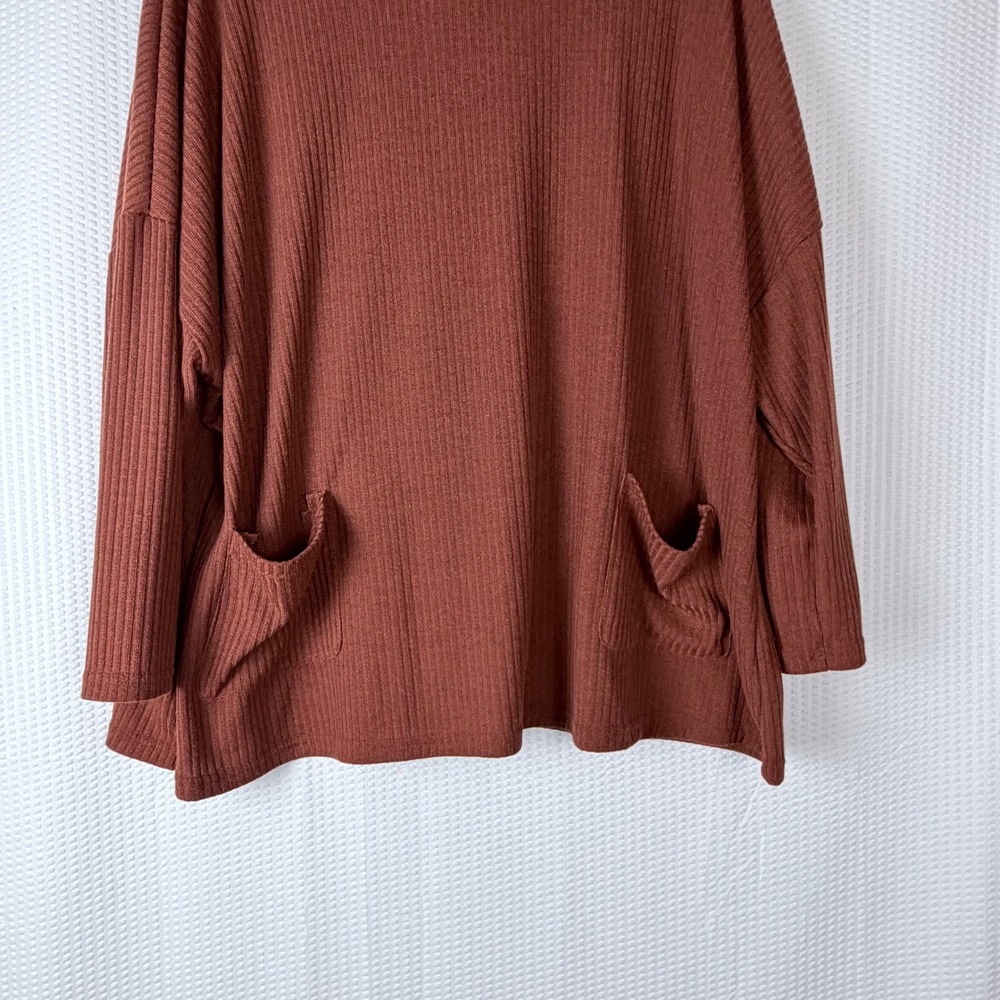 EMERY‎ ROSE Womens 4XL Rust Ribbed Knit Long Sleeve Pocket Tunic Top Work Plus - Picture 4 of 9